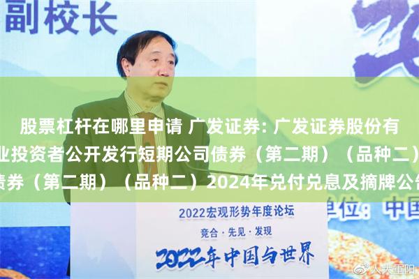 股票杠杆在哪里申请 广发证券: 广发证券股份有限公司2024年面向专业投资者公开发行短期公司债券(第二期)(品种二)2024年兑付兑息及摘牌公告