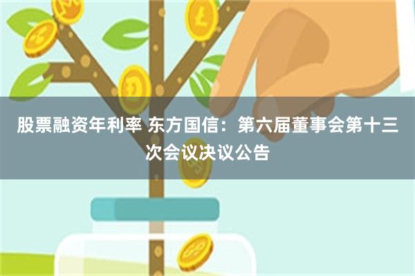 股票融资年利率 东方国信：第六届董事会第十三次会议决议公告